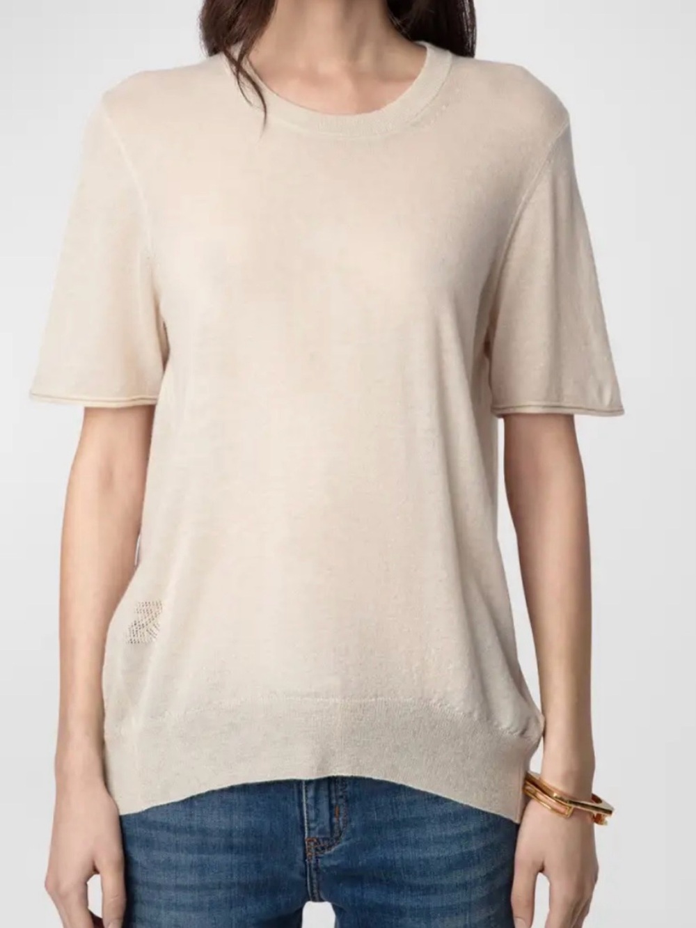 Zadig & Voltaire ida cashmere Short Sleeve Sweater top in Ecru